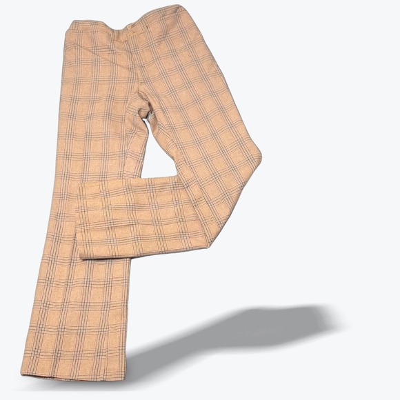 Vintage Jacques Raff Flare Trousers Neutral Plaid Wool Blend Made in France 4-6